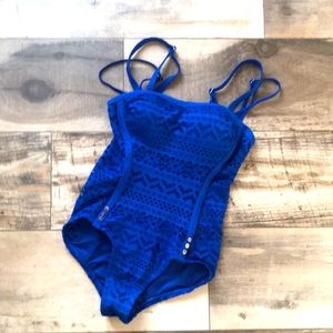 One piece BathingSuit- blue crocheted